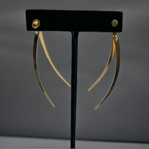 Curved Gold Dangle Post Hole Earrings - Picture 2 of 2